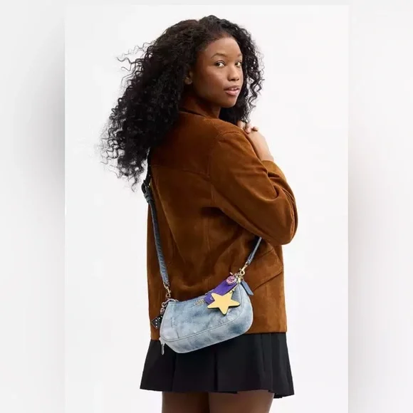 Coach Light Blue Denim Shoulder Bag with Gold Hardware and Purple Tag - Picture 6 of 9